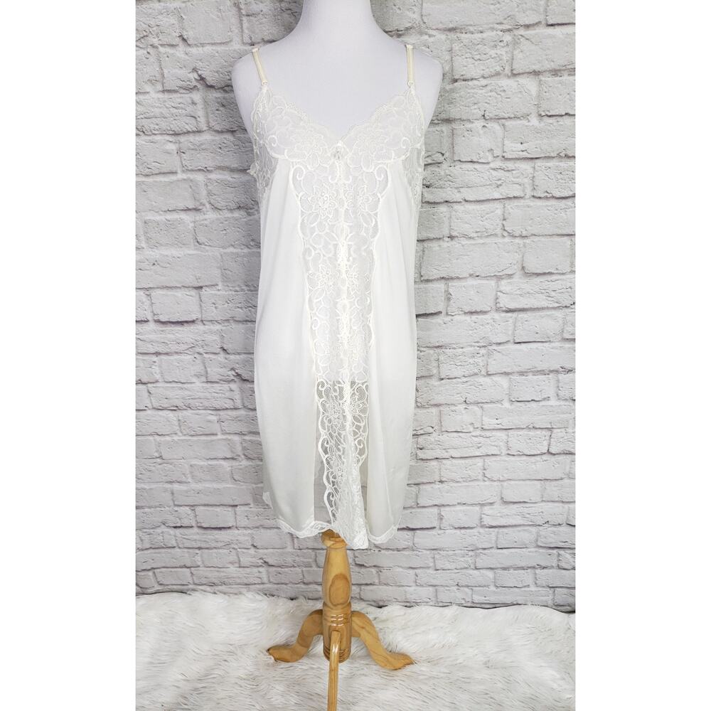 Wacoal Cream Lace Full Slip Nightgown Gown Lingerie Adjustable Straps Sz S